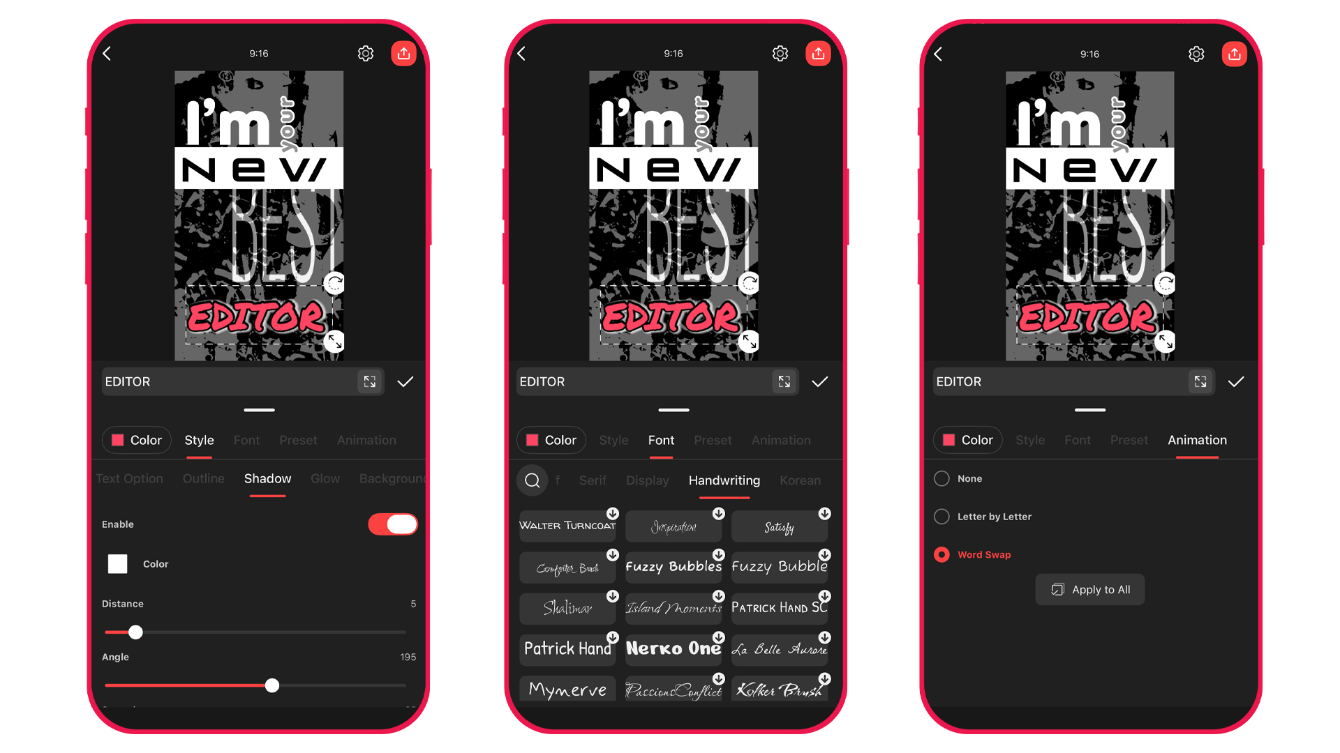 Text layer color, fonts, formatting, presets, and animations are in one place