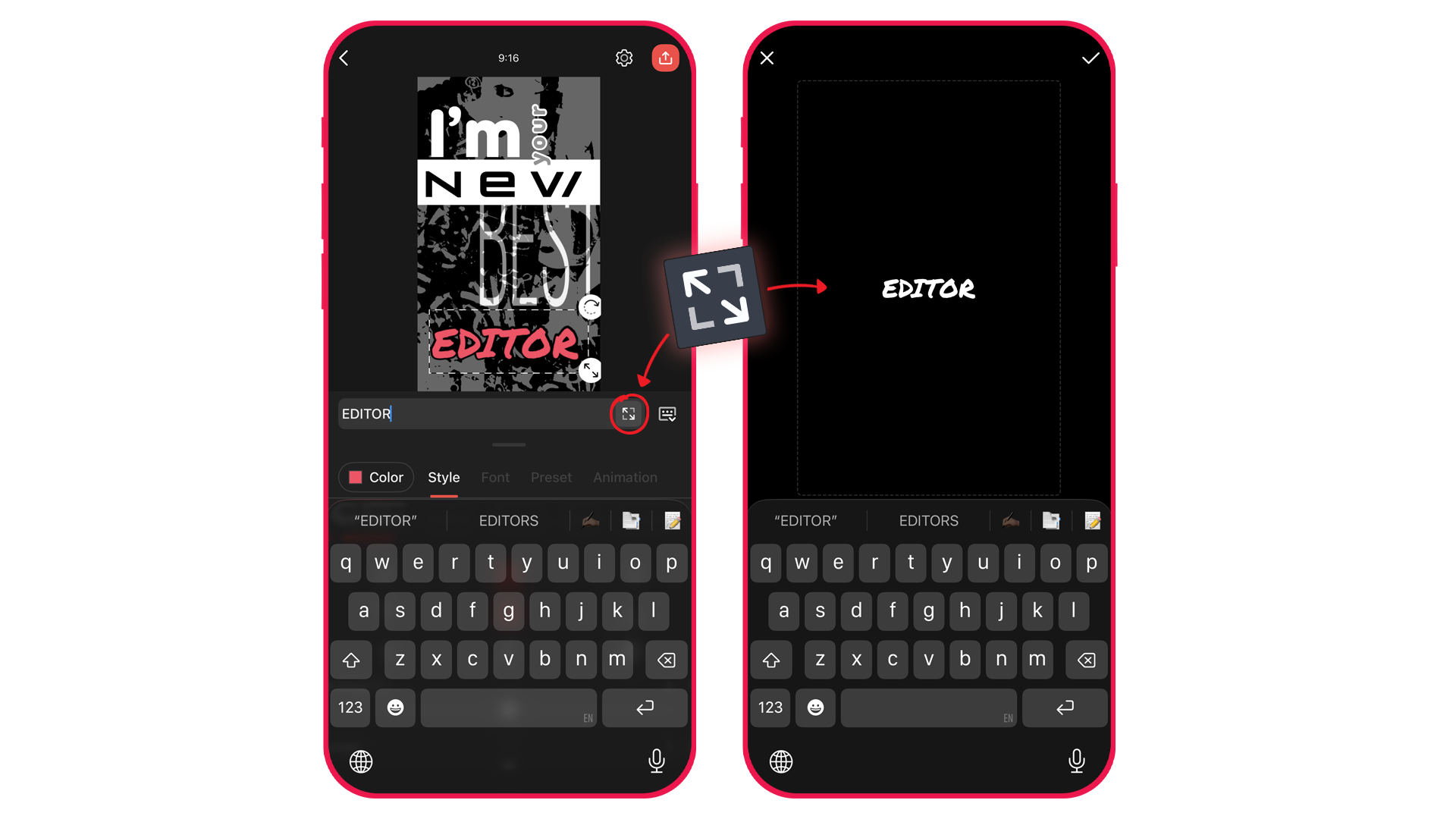 The Expand Text button lets you input multi-line text