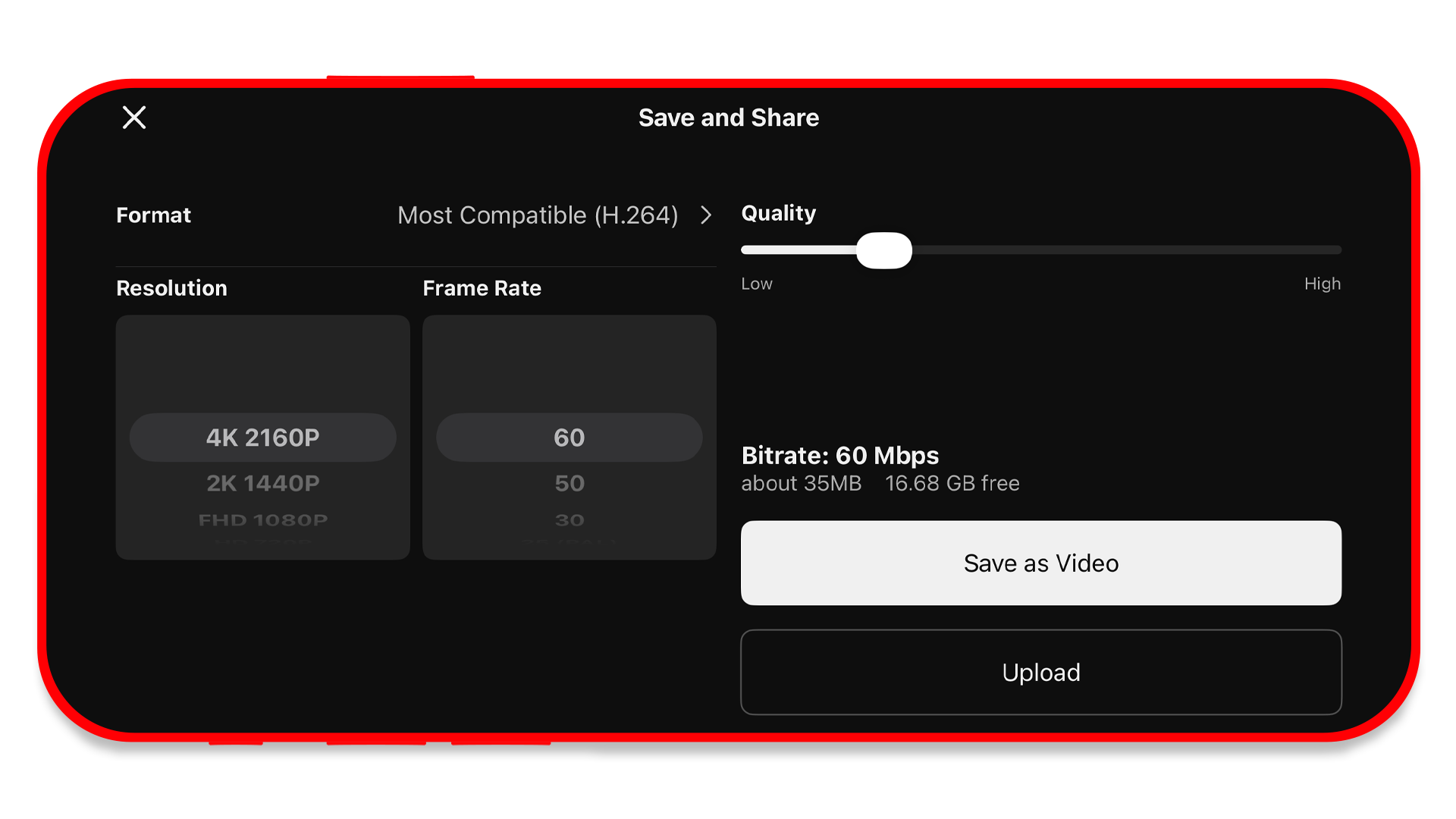 The correct save as video settings for YouTube Shorts