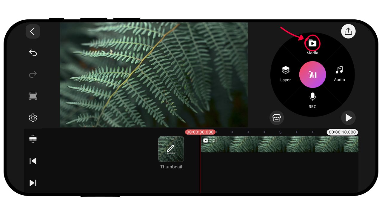 Use the Media button at the top of the Media Wheel to add a background image or video