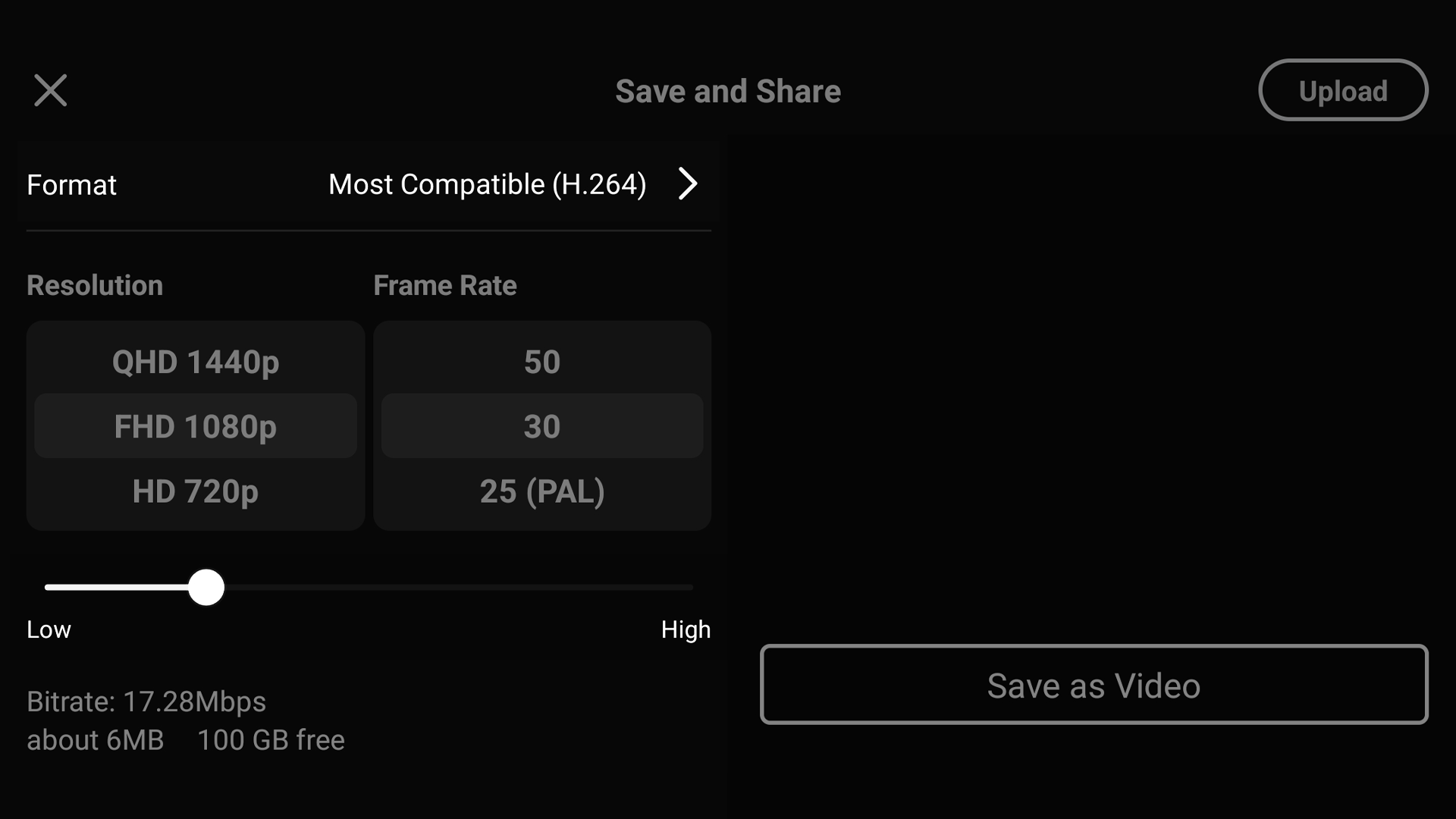 KineMaster’s Save and Share screen lets you control your bitrate