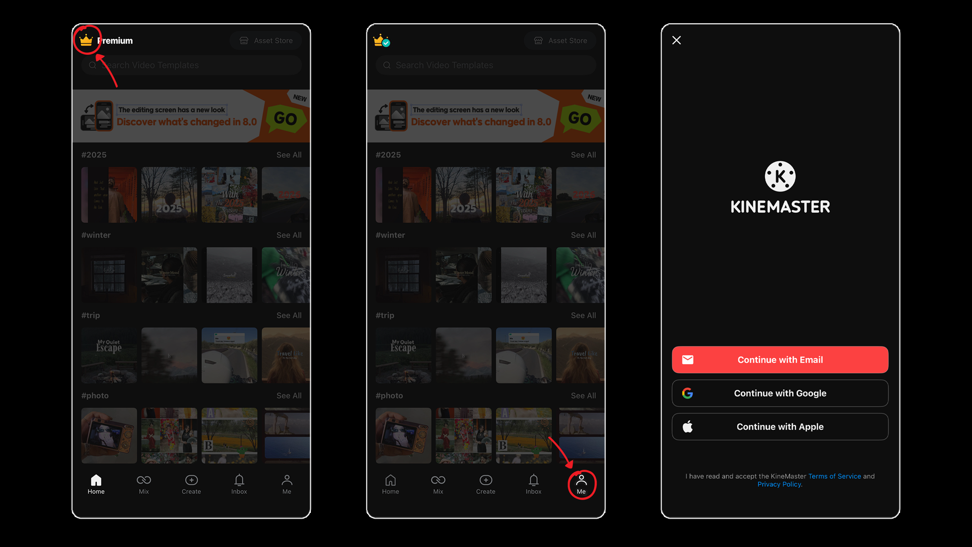 tap the crown button on the Home screen to get more information about how to subscribe to KineMaster Premium